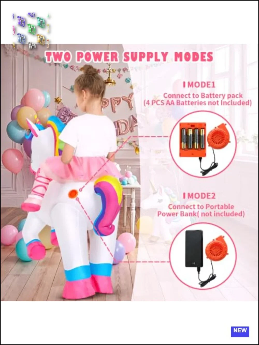 Inflatable Unicorn Costume for Kids Blow Up Halloween Cosplay Party 4-6Y